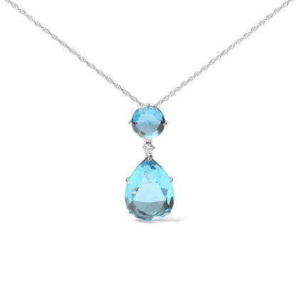 18K White Gold Diamond Accent and Round London Blue Topaz and Pear Cut Sky Blue Topaz Dangle Drop 18" Pendant Necklace (G-H Color, SI1-SI2 Clarity) Bids.com