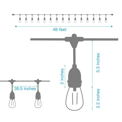 48 Ft. LED String Lights Outdoor Commercial Grade Waterproof Bulbs DailySale