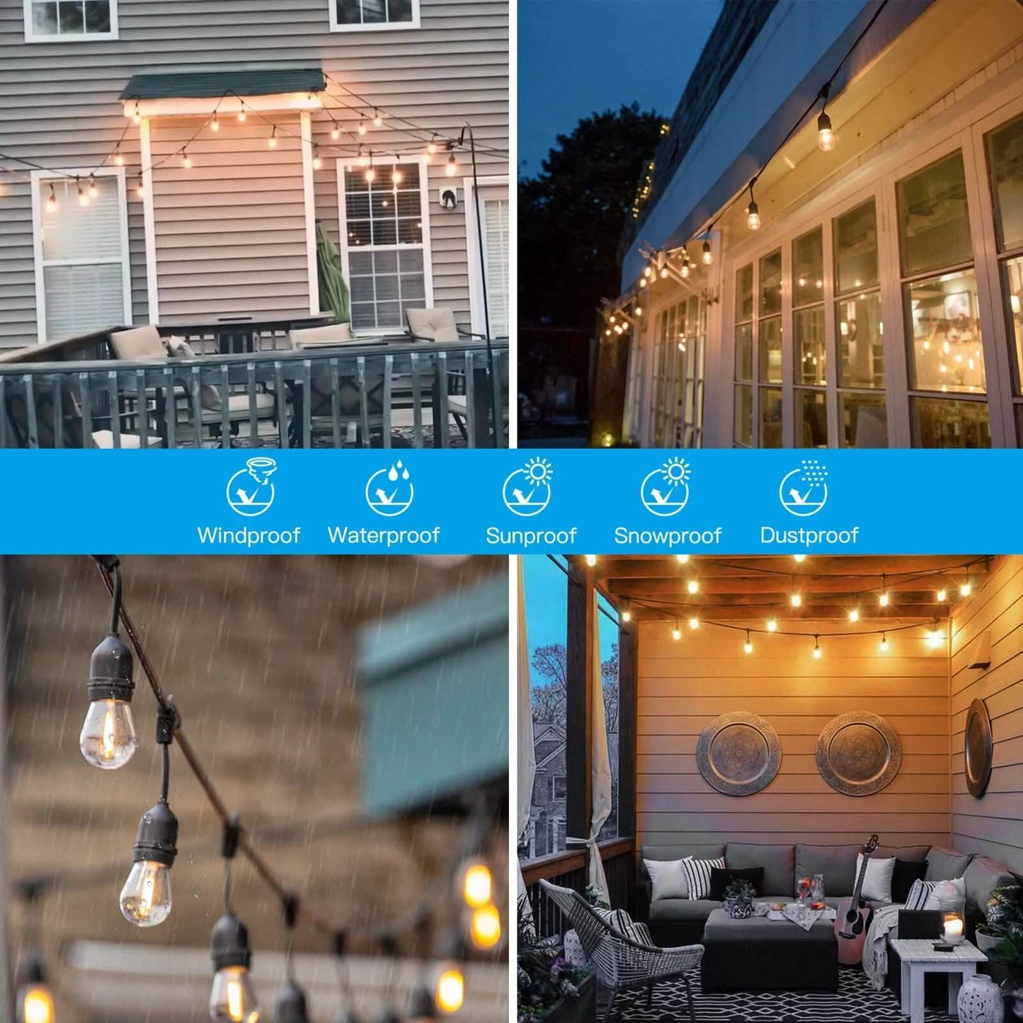 48 Ft. LED String Lights Outdoor Commercial Grade Waterproof Bulbs DailySale