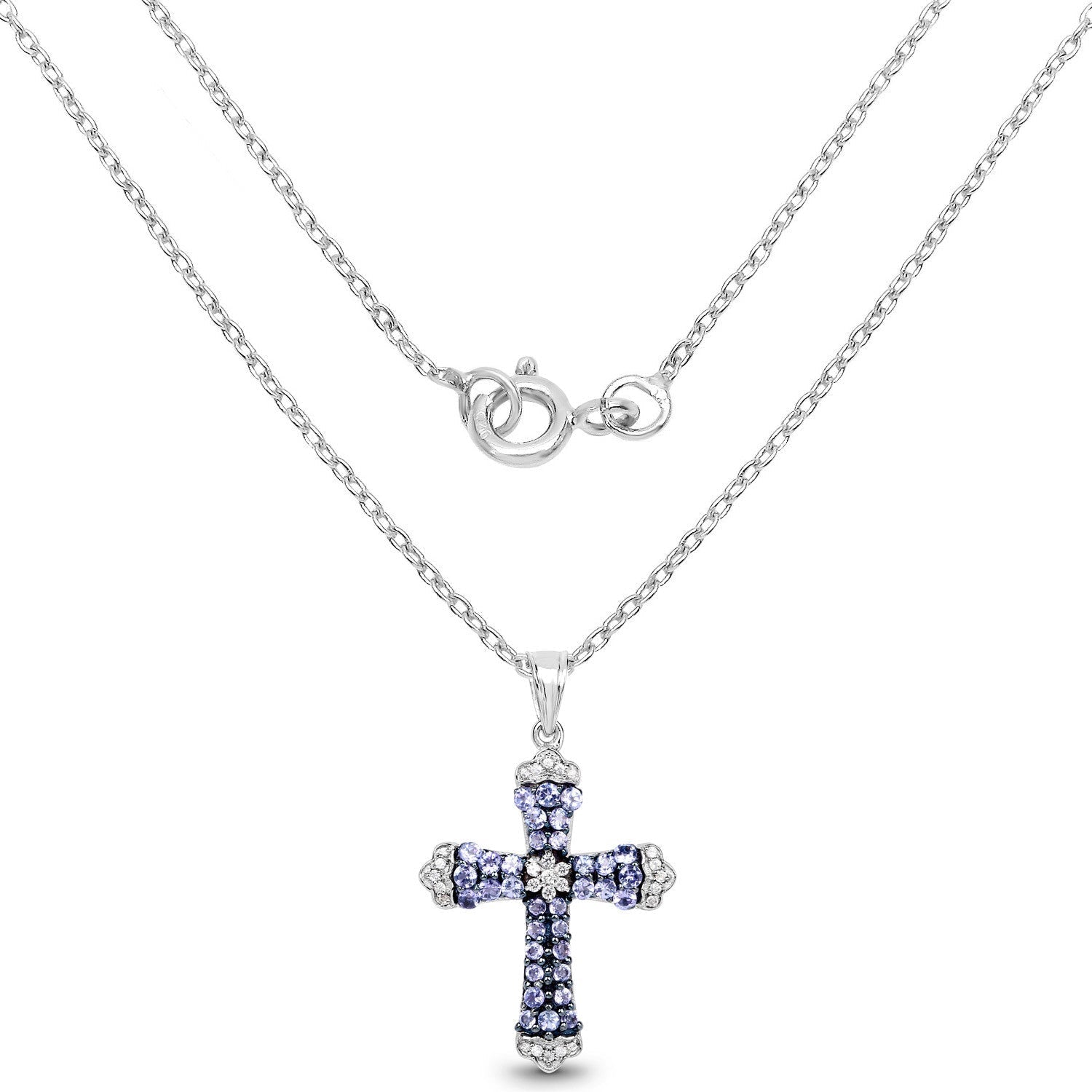 1.84 Carat Genuine Tanzanite and White Zircon .925 Sterling Silver Pendant Bids.com