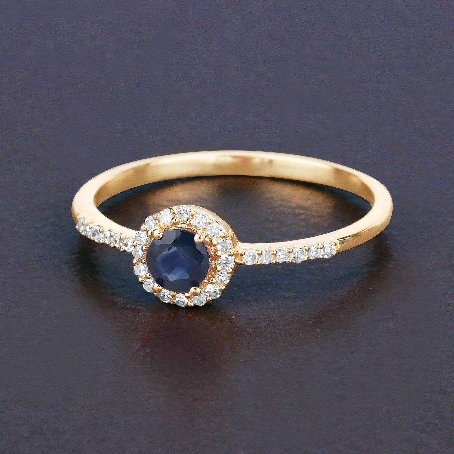 0.38 Carat Genuine Blue Sapphire and White Diamond 14K Yellow Gold Ring Bids.com