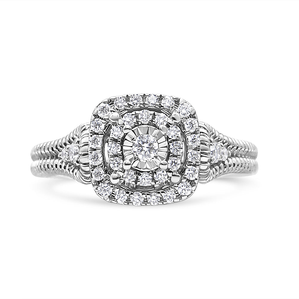 .925 Sterling Silver 1/3 Cttw Miracle Set Round-Cut Diamond Cocktail Ring (H-I Color, I1-I2 Clarity) - Size 7 Bids.com