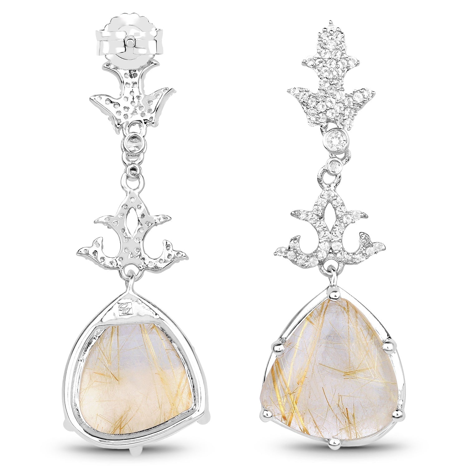 15.97 Carat Genuine Golden Rutile And White Topaz .925 Sterling Silver Earrings Bids.com