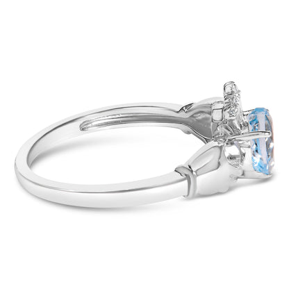Sterling Silver Blue Topaz Heart Claddagh Ring Bids.com