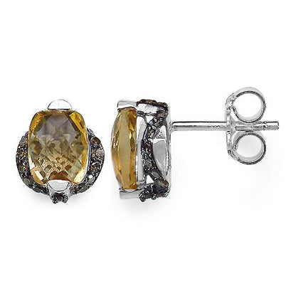 3.14 Carat Genuine Citrine & Black Diamond .925 Sterling Silver Earrings Bids.com