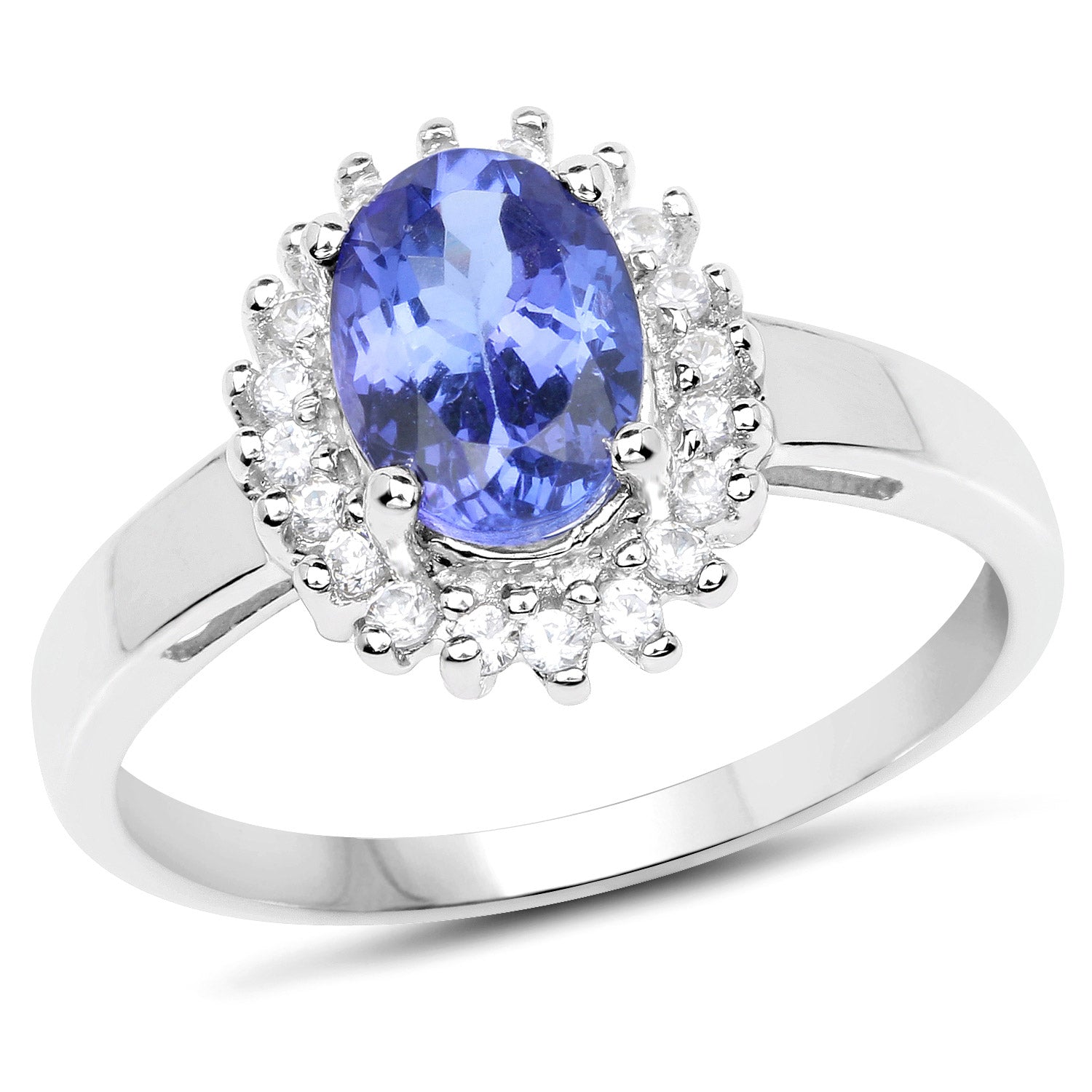 1.45 Carat Genuine Tanzanite and White Zircon .925 Sterling Silver Ring Bids.com