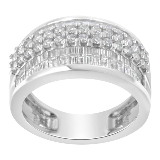 14K White Gold Round and Baguette Diamond Ring (1 1/2 Cttw, F-G Color, SI1-SI2 Clarity) - Size 6-3/4 Bids.com