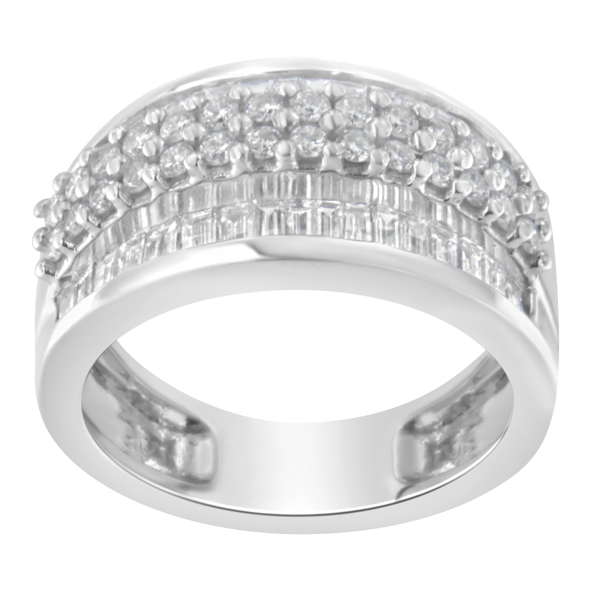 14K White Gold Round and Baguette Diamond Ring (1 1/2 Cttw, F-G Color, SI1-SI2 Clarity) - Size 6-3/4 Bids.com