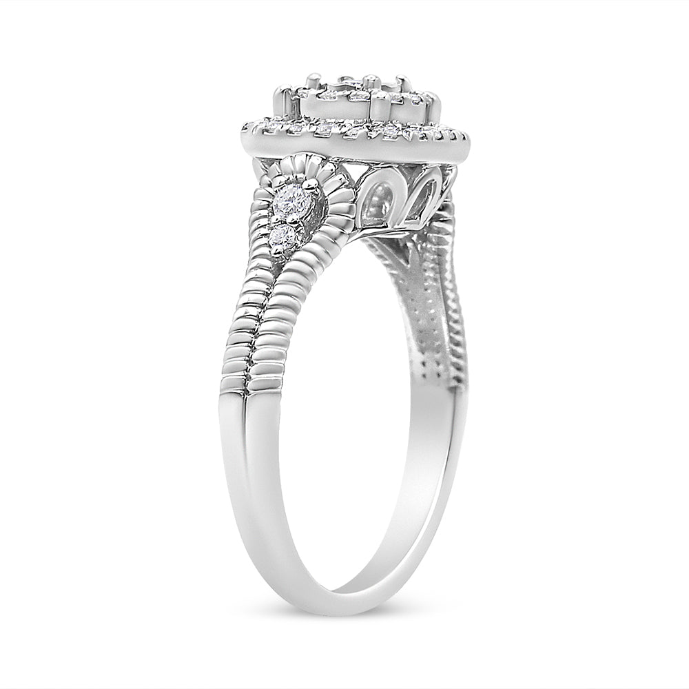 .925 Sterling Silver 1/3 Cttw Miracle Set Round-Cut Diamond Cocktail Ring (H-I Color, I1-I2 Clarity) - Size 7 Bids.com