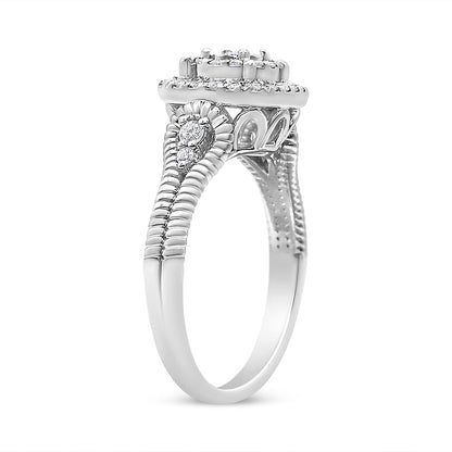 .925 Sterling Silver 1/3 Cttw Miracle Set Round-Cut Diamond Cocktail Ring (H-I Color, I1-I2 Clarity) - Size 7 Bids.com