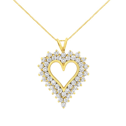 14K Yellow Gold .925 Sterling Silver 4 cttw Round-cut Diamond Cluster Heart Pendant Necklace (K-L Color, I1-I2 Clarity) Bids.com