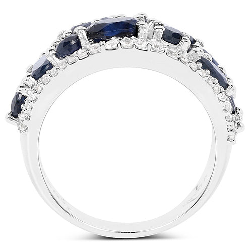 3.61 Carat Genuine Blue Sapphire and White Zircon .925 Sterling Silver Ring Bids.com