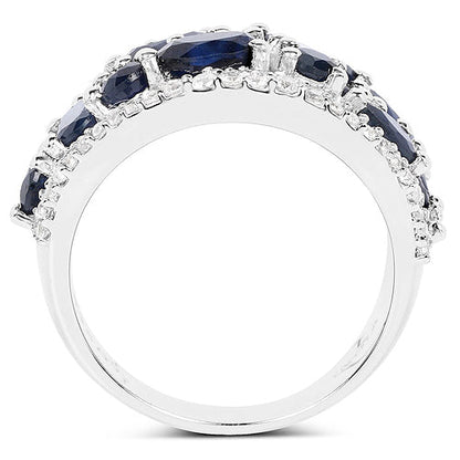 3.61 Carat Genuine Blue Sapphire and White Zircon .925 Sterling Silver Ring Bids.com