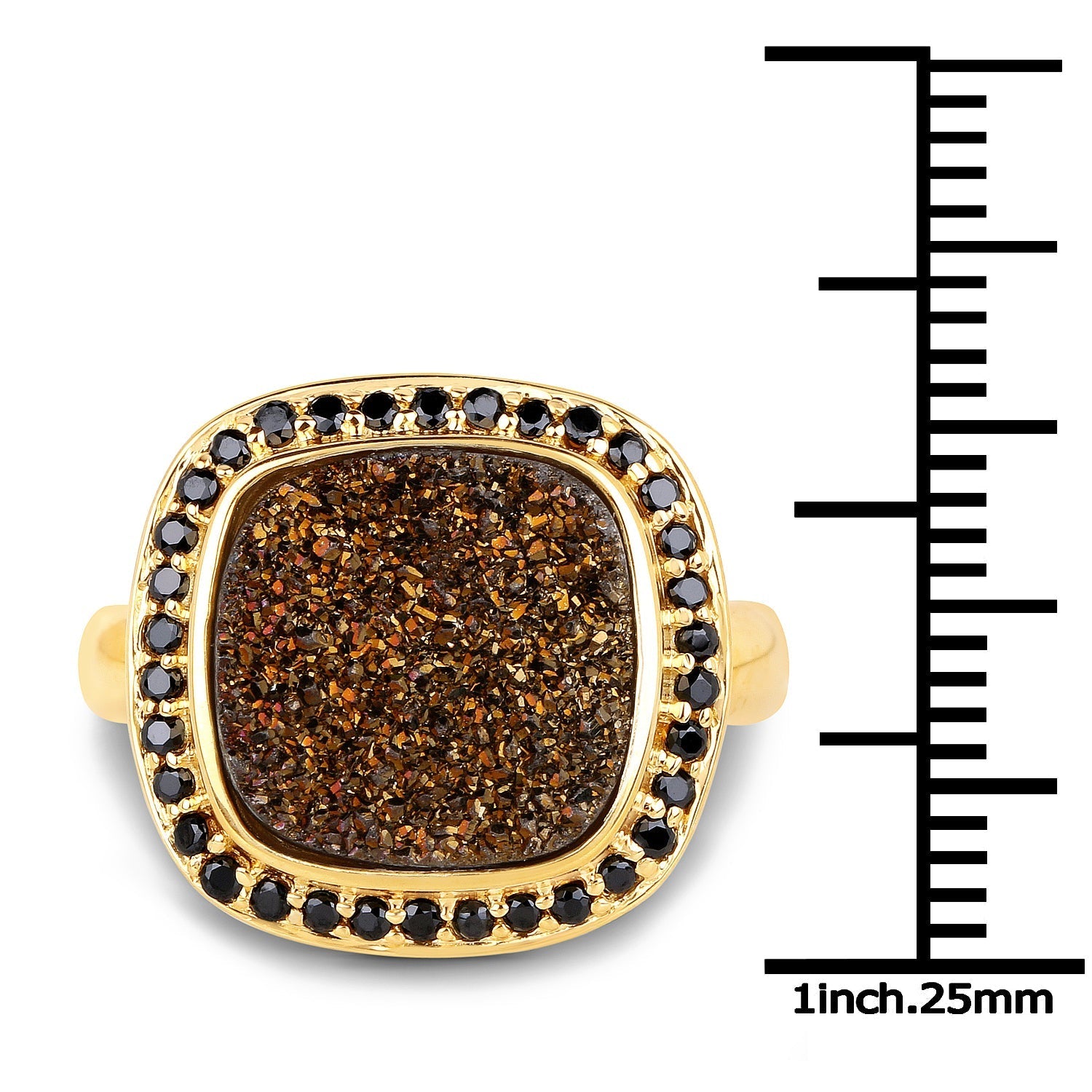 14K Yellow Gold Plated 6.19 Carat Genuine Drusy Quartz and Black Spinel .925 Sterling Silver Ring Bids.com