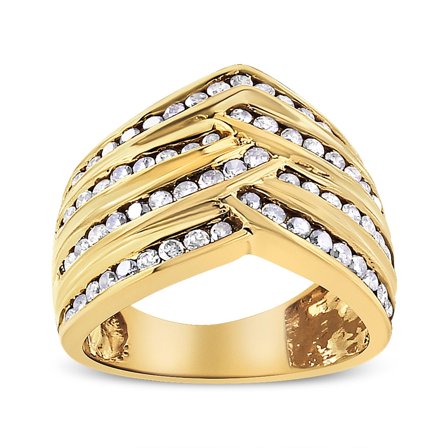 10K Yellow Gold Plated .925 Sterling Silver 1 1/2 Cttw Diamond Channel Band (Champagne Color, I2-I3 Clarity) Ring Size 7 Bids.com
