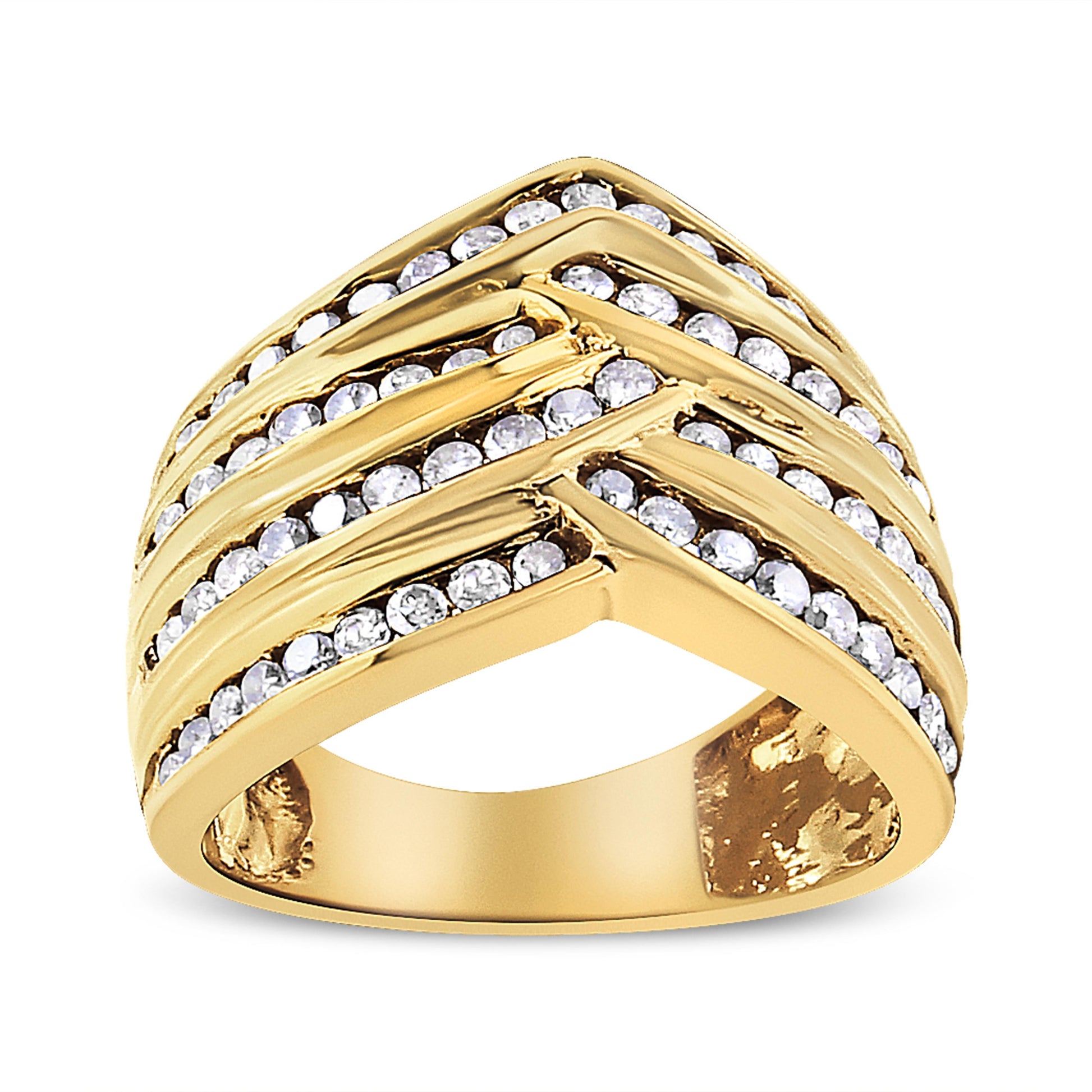 10K Yellow Gold Plated .925 Sterling Silver 1 1/2 Cttw Diamond Channel Band (Champagne Color, I2-I3 Clarity) Ring Size 7 Bids.com
