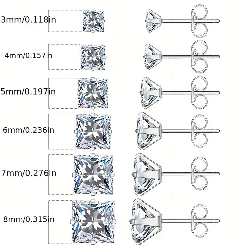 316 Stainless Steel Square Stud Earrings with Cubic Zirconia Accents DailySale