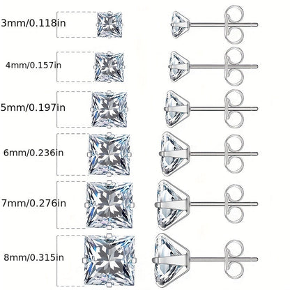316 Stainless Steel Square Stud Earrings with Cubic Zirconia Accents DailySale