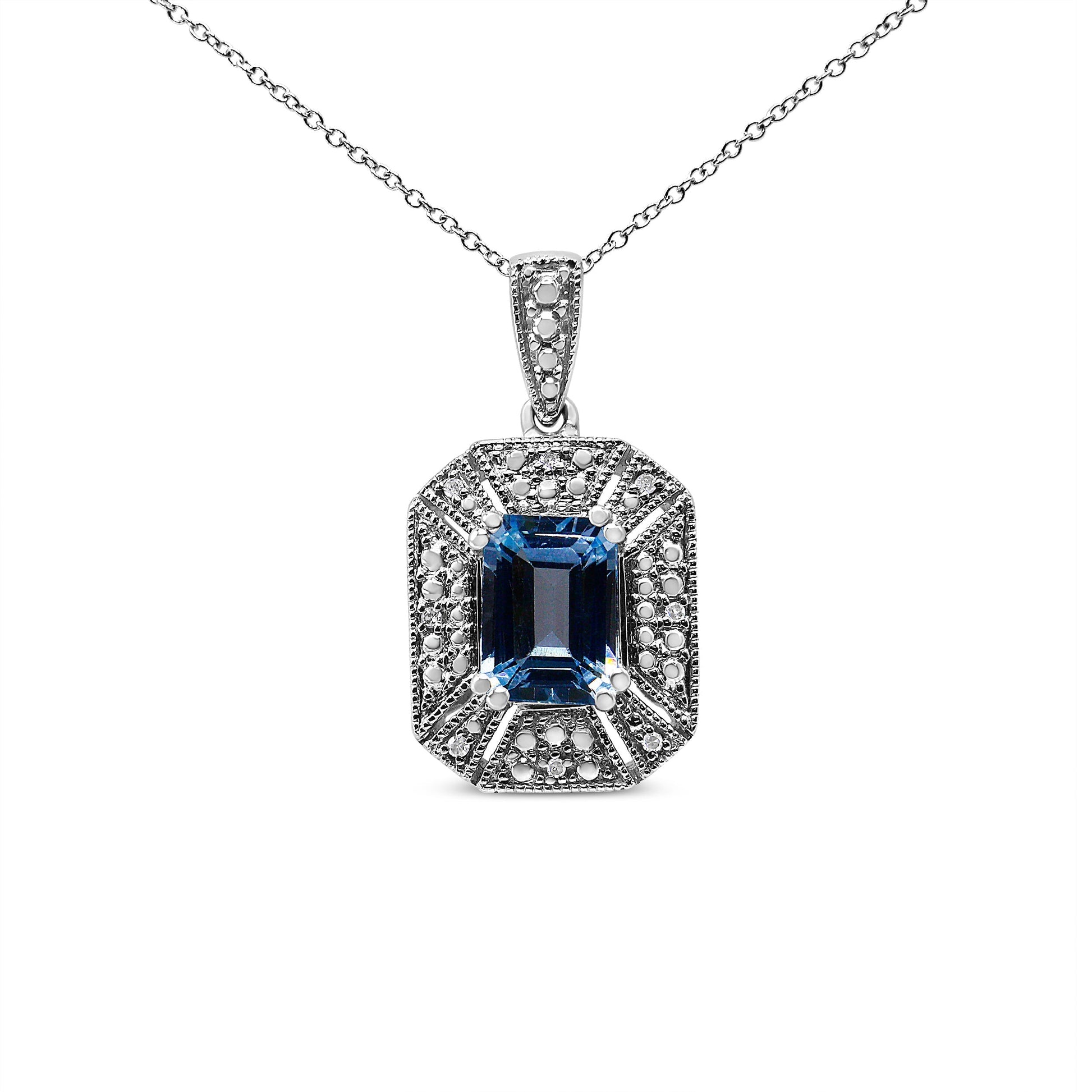 .925 Sterling Silver Blue Topaz and Diamond Accent Art Deco Style 18" Pendant Necklace (I-J Color, I1-I2 Clarity) Bids.com