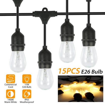 48ft Outdoor String Light Waterproof Patio String Lights Bulbs DailySale