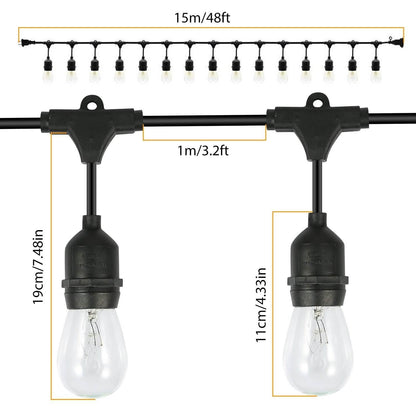 48ft Outdoor String Light Waterproof Patio String Lights Bulbs DailySale