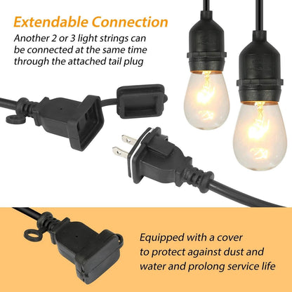 48ft Outdoor String Light Waterproof Patio String Lights Bulbs DailySale