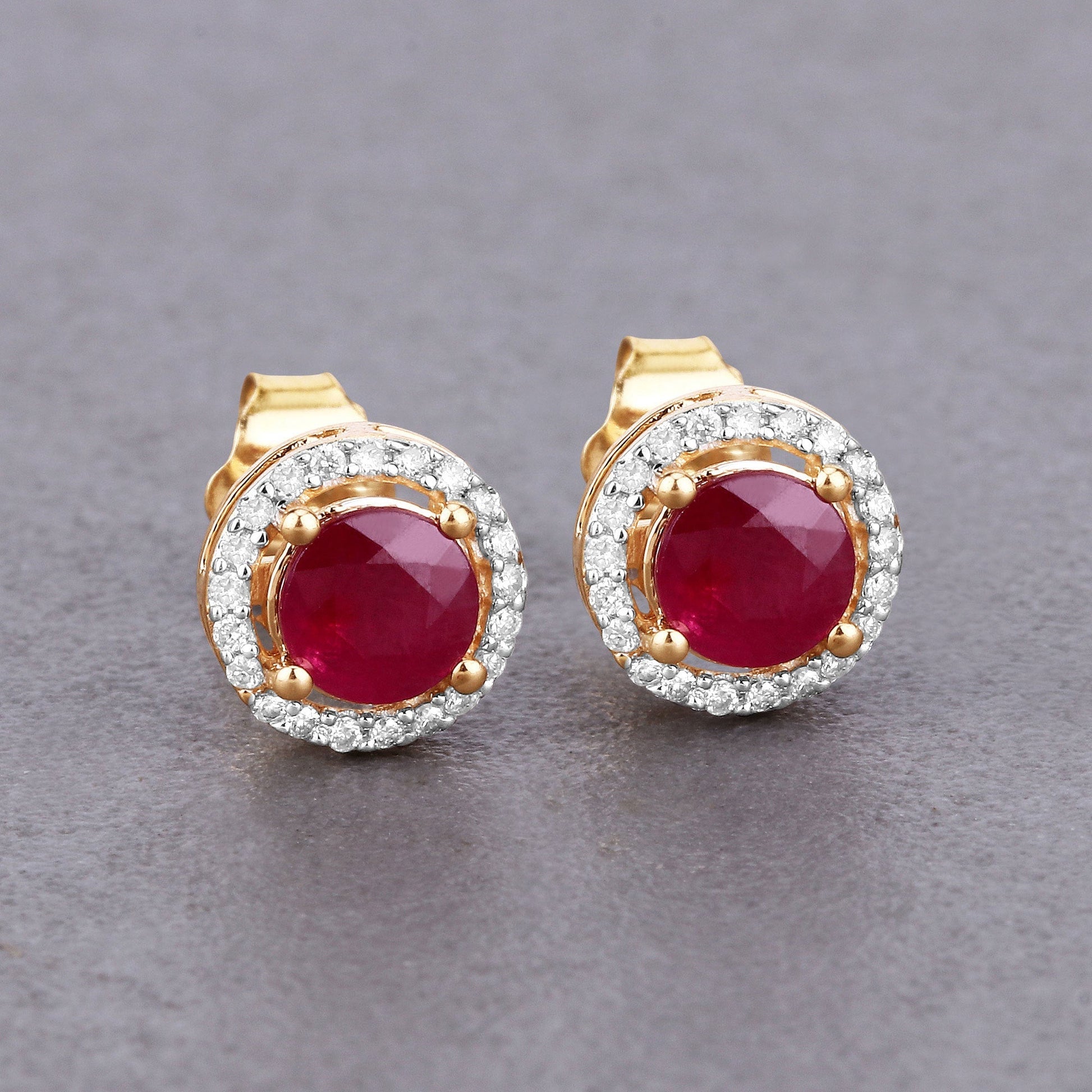 1.22 Carat Genuine Ruby and White Diamond 14K Yellow Gold Earrings Bids.com