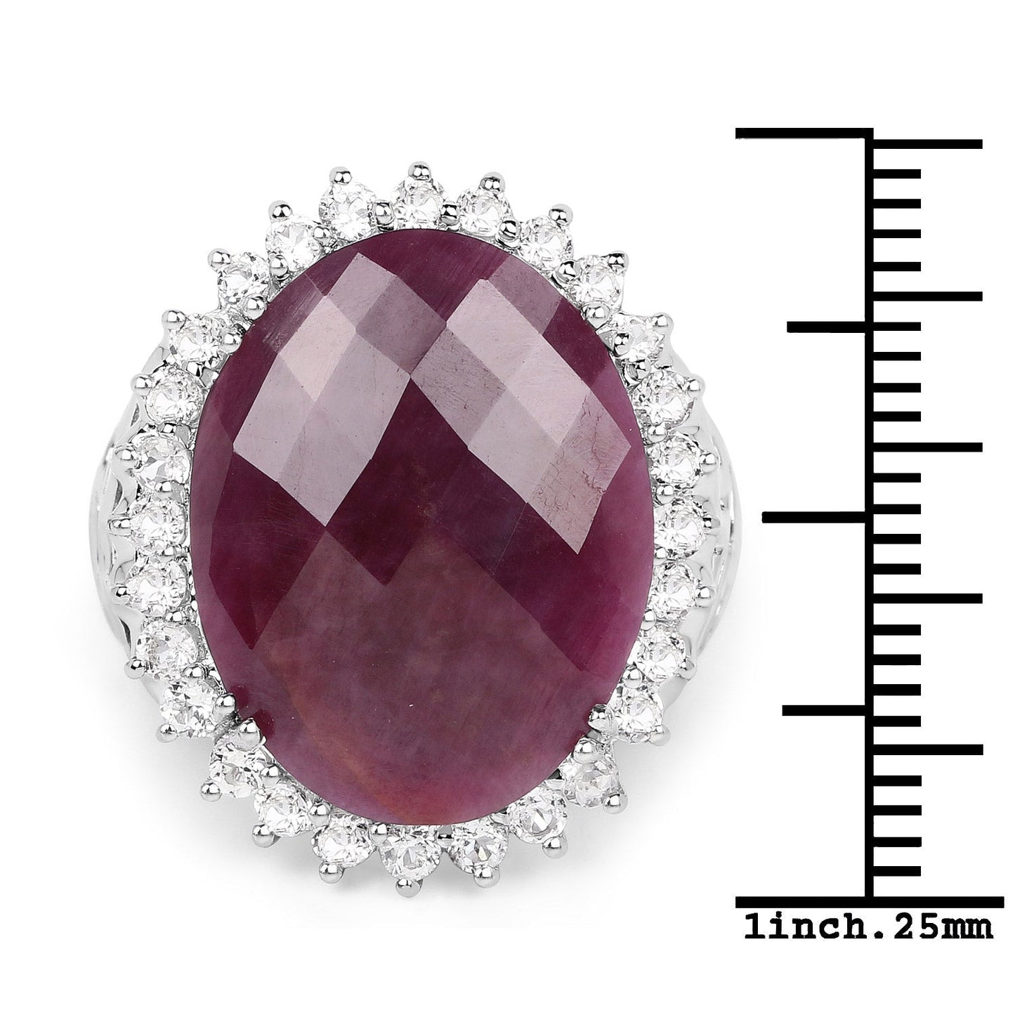 19.12 Carat Genuine Ruby and White Topaz .925 Sterling Silver Ring Bids.com