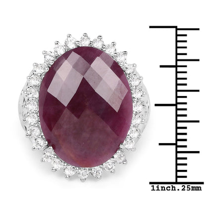 19.12 Carat Genuine Ruby and White Topaz .925 Sterling Silver Ring Bids.com