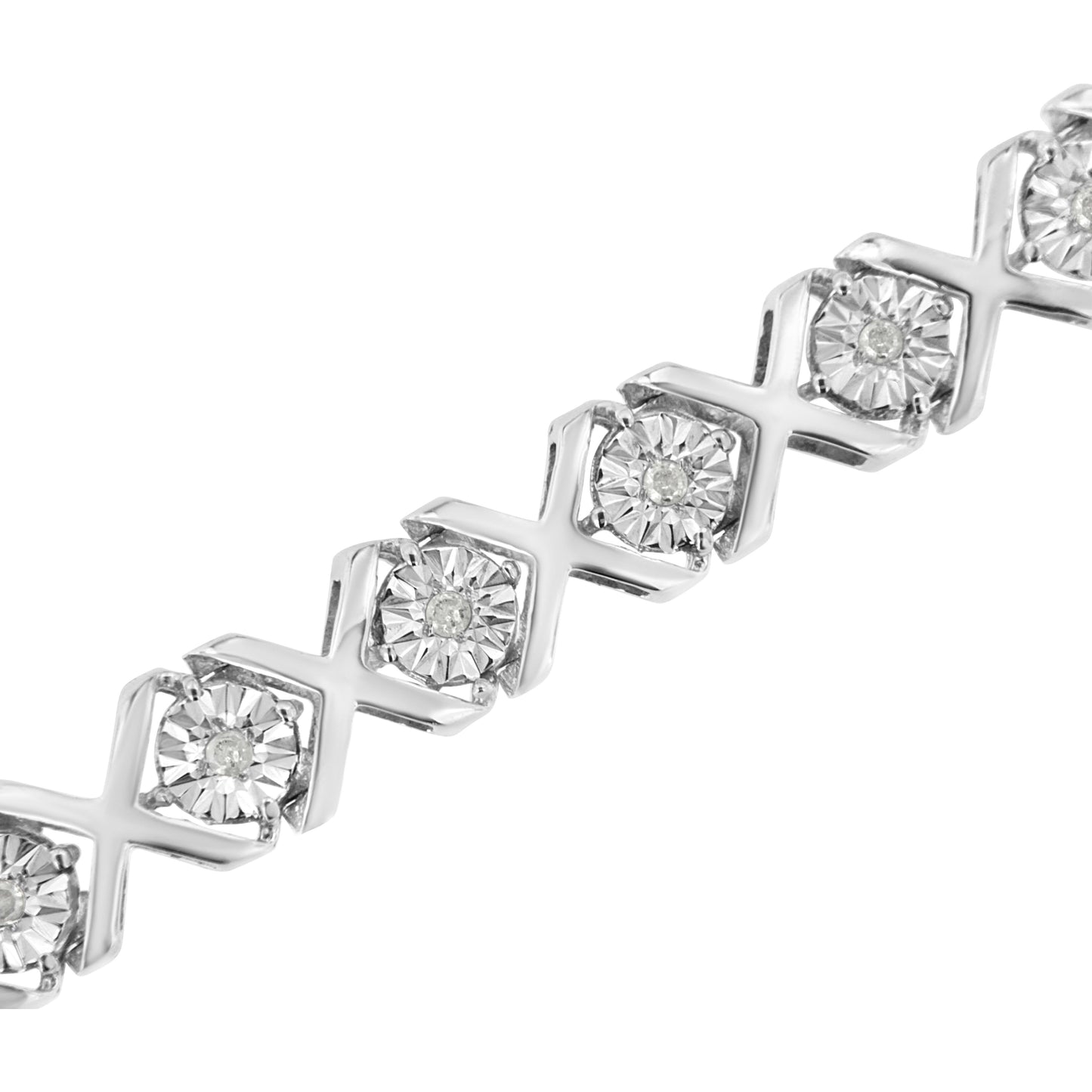 .925 Sterling Silver 1/4 Cttw Miracle Set Diamond "X" Link Bracelet (I-J Color, I3 Clarity) - 7.25" Bids.com