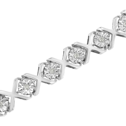 .925 Sterling Silver 1/4 Cttw Miracle Set Diamond "X" Link Bracelet (I-J Color, I3 Clarity) - 7.25" Bids.com