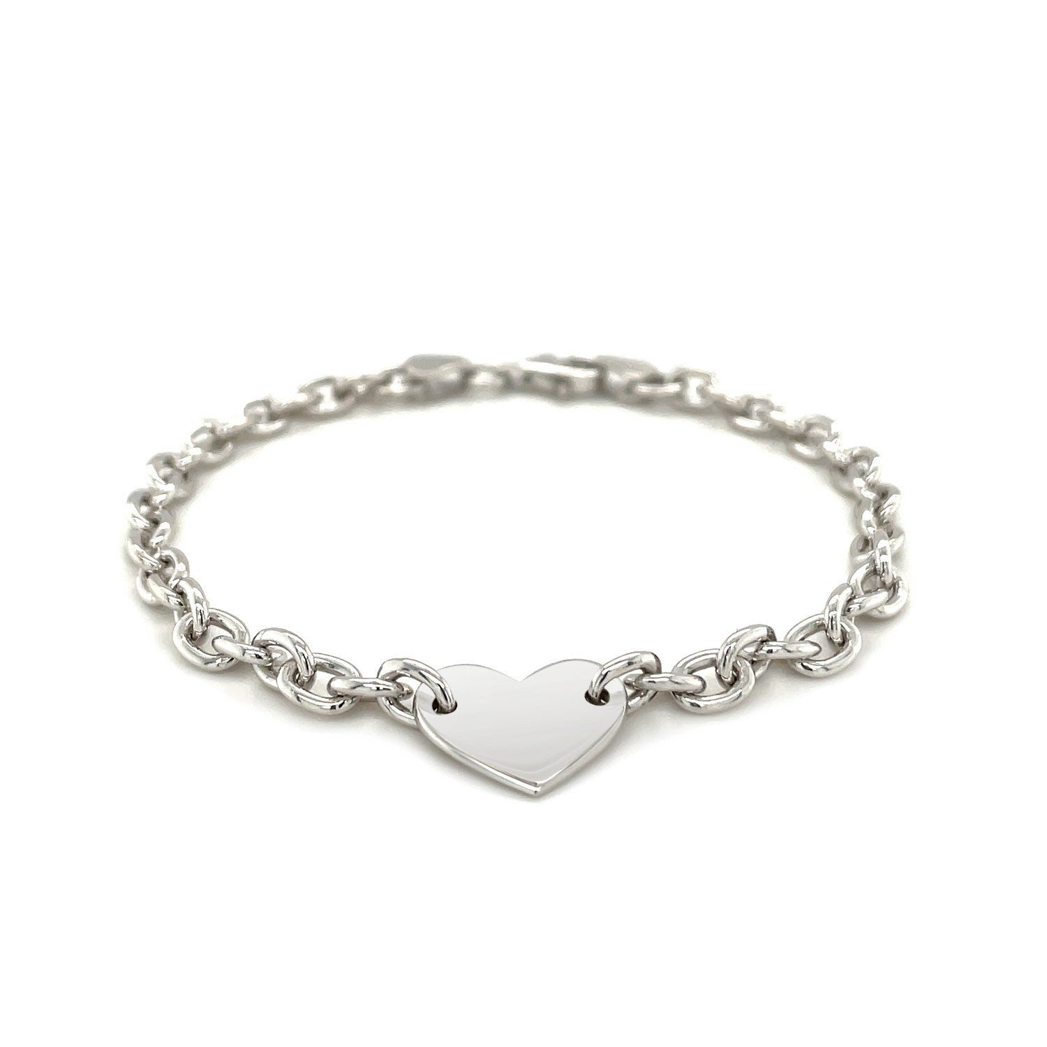 Sterling Silver Rhodium Plated Chain Bracelet with a Flat Heart Station Bids.com