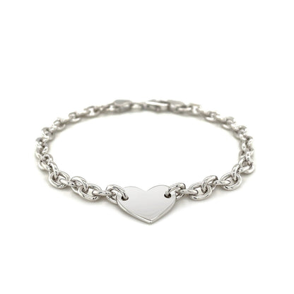 Sterling Silver Rhodium Plated Chain Bracelet with a Flat Heart Station Bids.com