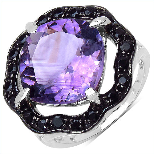6.09 Carat Genuine Amethyst & Black Spinel .925 Sterling Silver Ring Bids.com