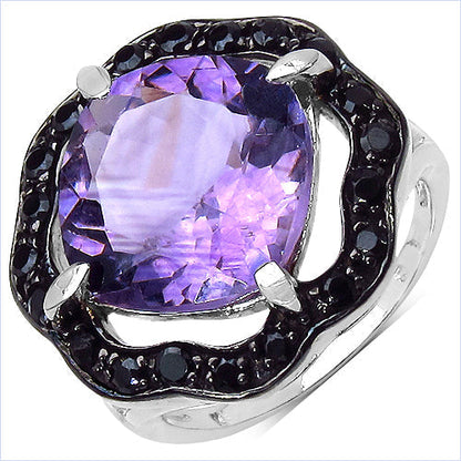 6.09 Carat Genuine Amethyst & Black Spinel .925 Sterling Silver Ring Bids.com