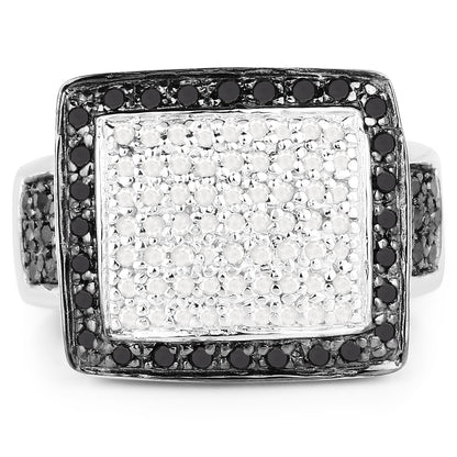 0.61 Carat Genuine Black Diamond and White Diamond .925 Sterling Silver Ring Bids.com