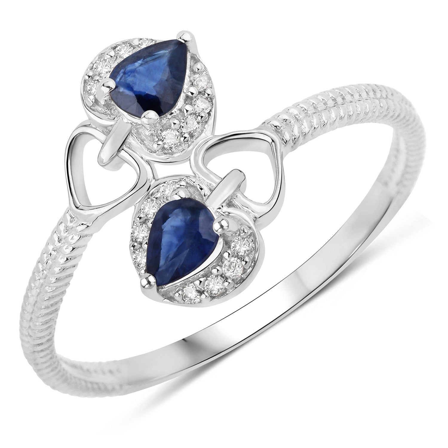 0.34 Carat Genuine Blue Sapphire and White Diamond 14K White Gold Ring Bids.com