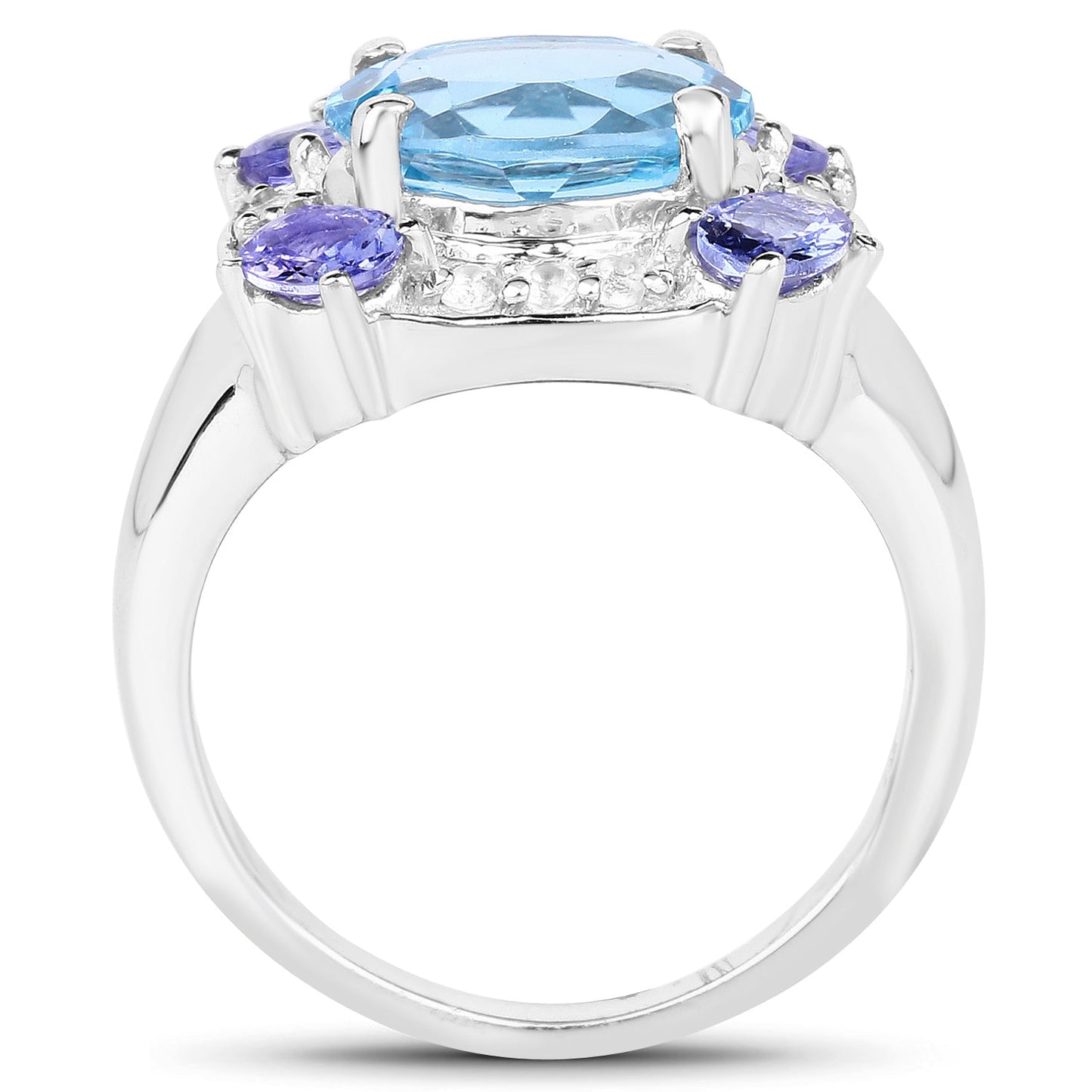 4.13 Carat Genuine Swiss Blue Topaz, Tanzanite & White Topaz .925 Sterling Silver Ring Bids.com
