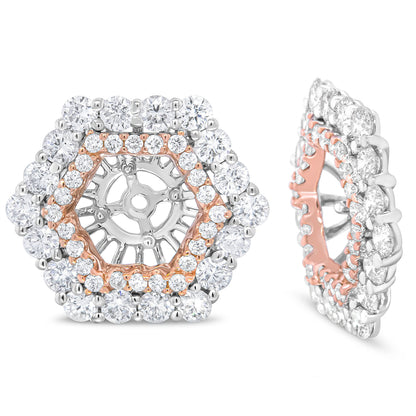 14K Rose and White Gold 1 7/8 Cttw Round Diamond Double Halo Earring Jacket for 6mm Round Studs (G-H Color, VS2-SI1 Clarity) Bids.com