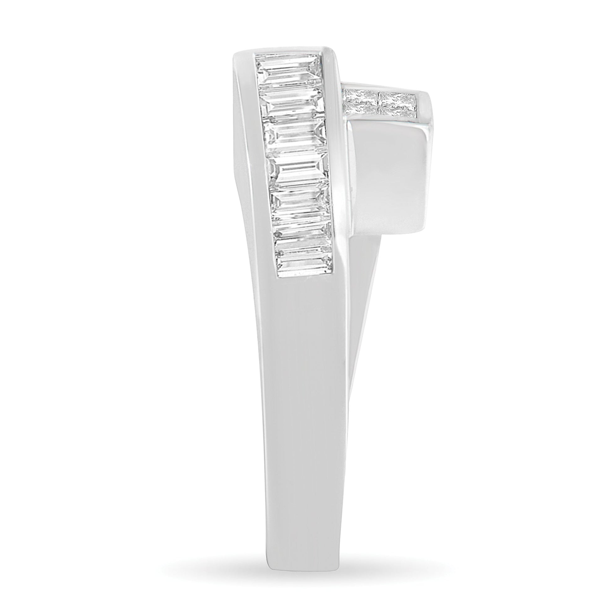 14K White Gold 1 1/2 Cttw Invisible-Set Princess and Channel-Set Baguette Diamond Geometric Bypass Ring Band (G-H Color, SI2-I1 Clarity) - Ring Size 7 Bids.com