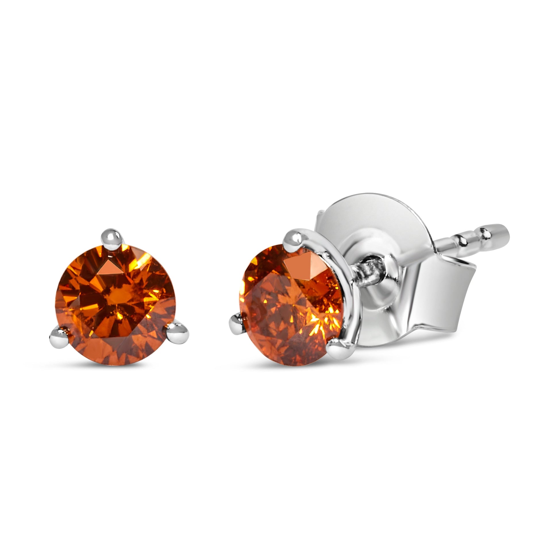 14K White Gold 1/2 Cttw Lab-Grown Round Brilliant-Cut Orange Diamond Classic 3-Prong Martini set Stud Earrings (Orange Color, VS1-VS2 Clarity) Bids.com