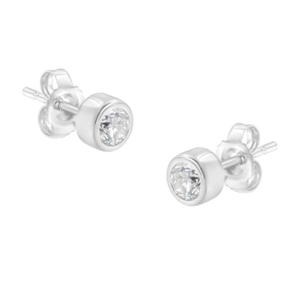 10K White Gold 0.30 Cttw Round Brilliant-Cut Near Colorless Diamond Bezel-Set Stud Earrings (H-I Color, I1-I2 Clarity) Bids.com