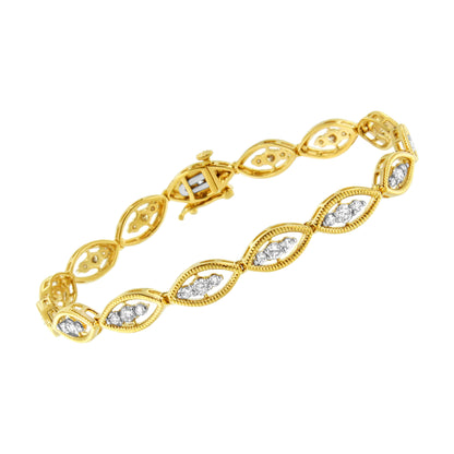 10K Yellow Gold Plated .925 Sterling Silver 1 cttw Prong Set Round-Cut Diamond Link Bracelet (J-K Color, I1-I2 Clarity) - 7.25" Bids.com