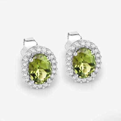 1.92 Carat Genuine Green Tourmaline and White Diamond 14K White Gold Earrings Bids.com