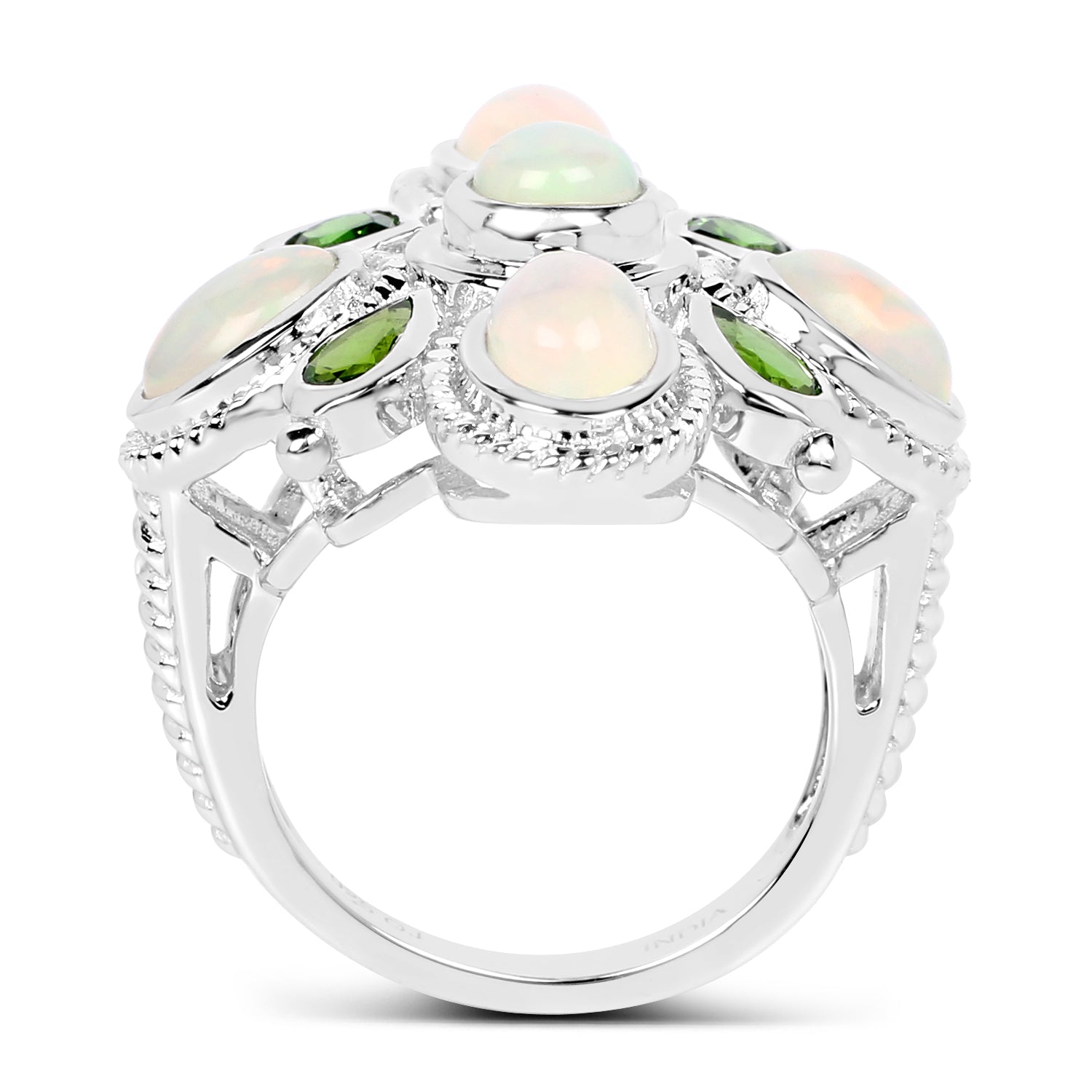 2.97 Carat Genuine Ethiopian Opal And Chrome Diopside .925 Sterling Silver Ring Bids.com