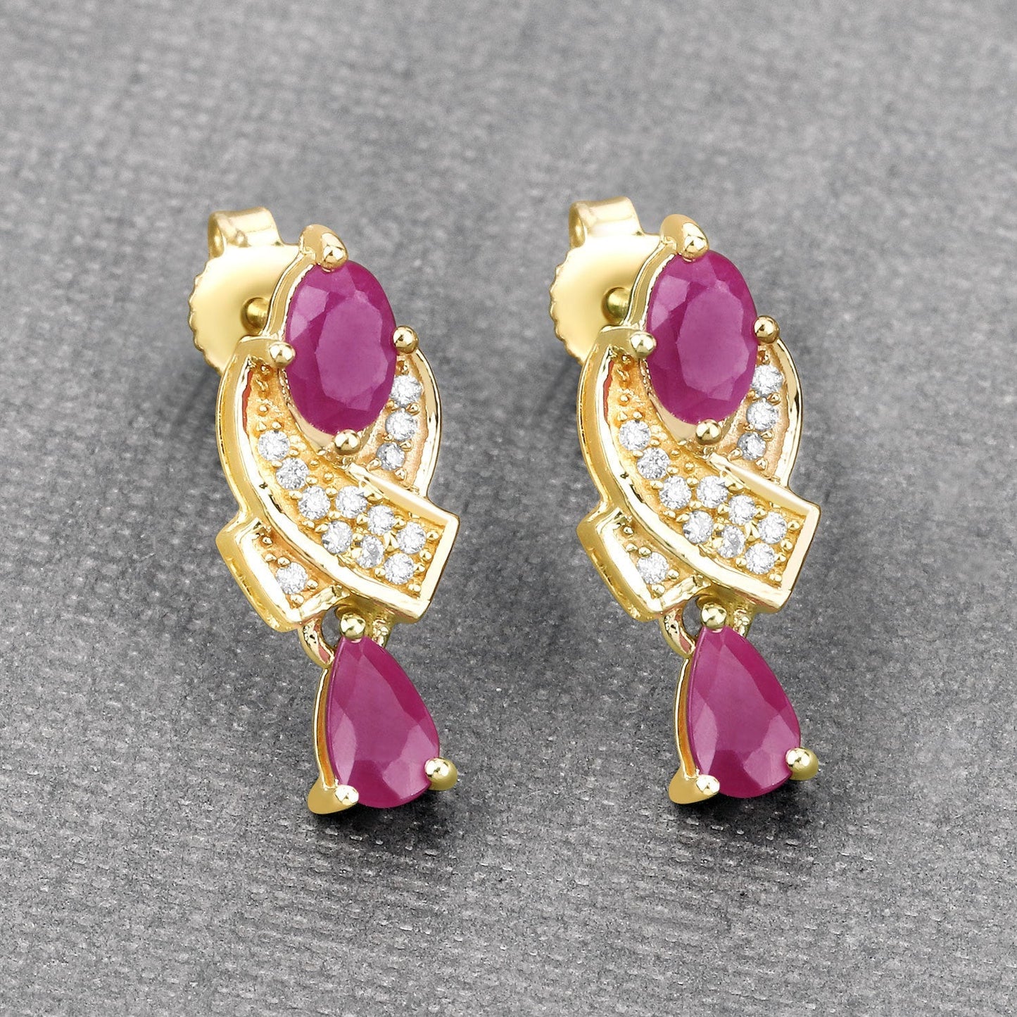1.12 Carat Genuine Ruby and White Diamond 14K Yellow Gold Earrings Bids.com