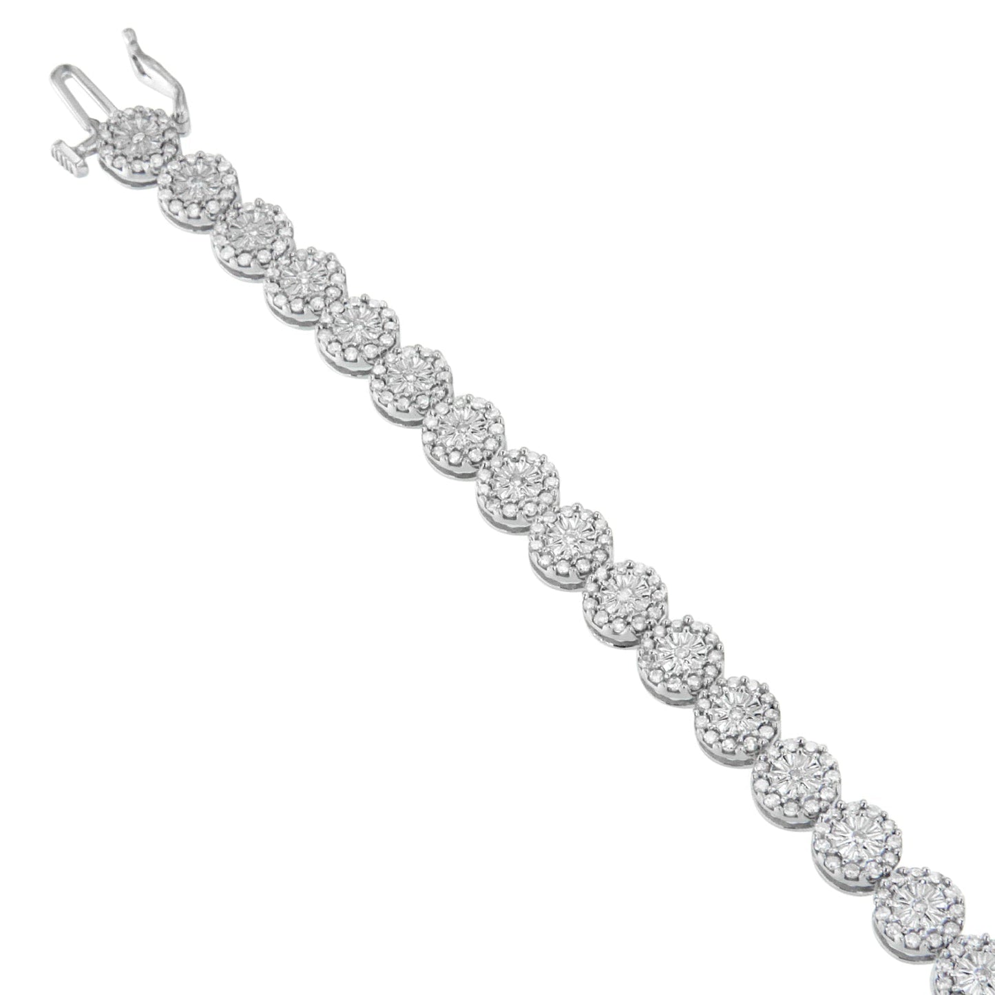 14K White Gold 2.00 Cttw Diamond Halo Link Tennis Bracelet (H-I Color, I1-I2 Clarity) - 7" Inches Bids.com
