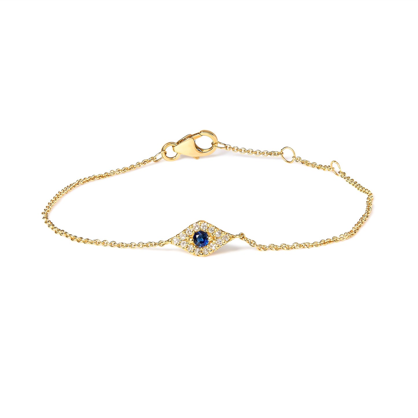 10K Yellow Gold Blue Sapphire and Diamond Accent Evil Eye Station Link Bracelet  (H-I Color, I1-I2 Clarity) - Size 7" Bids.com