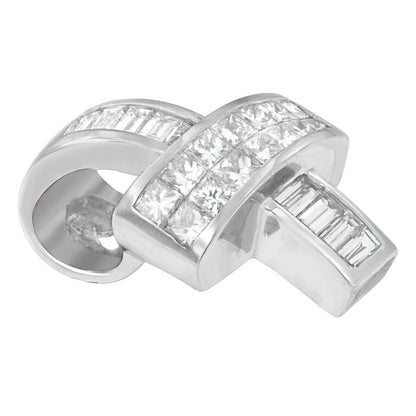 14K White Gold 2 cttw Princess and Baguette Cut Diamond Ribbon Pendant Necklace (H-I, SI-SI2) Bids.com