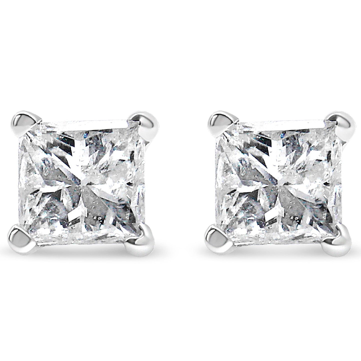 AGS Certified 14k White Gold 1.0 Cttw 4-Prong Set Princess-Cut Solitaire Diamond Push Back Stud Earrings for Women (E-F Color, I1-I2 Clarity) Bids.com
